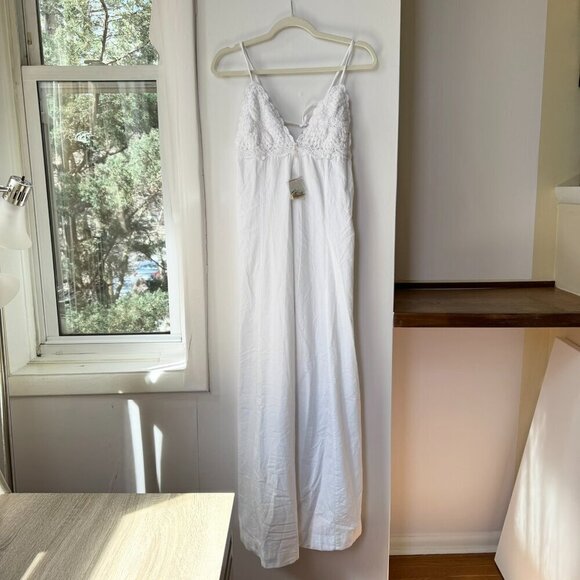 New Free People Lovey Maxi Dress Long Crochet Lace Summer Spring Cotton White - Picture 5 of 13